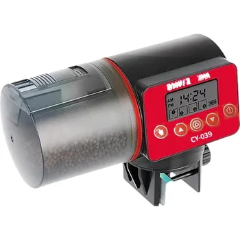 Automatické krmítko pro ryby 200 ml LCD displej 4 krmné časy Nastavitelné dávkování Snadná instalace Akvarijní krmítko Bateriový provoz červená