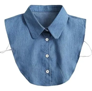 Kravata Falešný límec pro ženy džínový modrý Bavlněný odnímatelný límeček Dekorativní límec ke svetru halence šatům Módní doplněk
