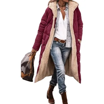 Dámský kabát Dámský zimní kabát s kožíškem vínová L