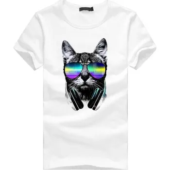 Pánské tričko Pánské módní tričko s 3D motivem - DJ KOČKA XXS