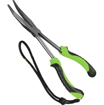 Rybářské zahnuté kleště s poutkem na vyproštění háčku 28 cm Pevné vyprošťovací kleště z nerezové oceli Odolné kleště na háčky s dlouhým dosahem Ergonomická rukojeť zelená