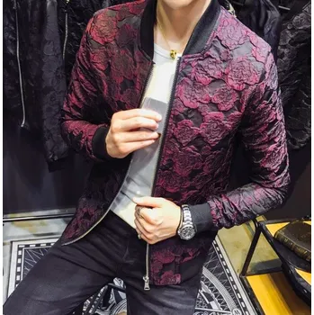 Pánská větrovka Luxusní pánská bunda s květinami J1374 vínová S