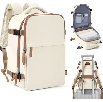 Sportovní batoh Voděodolný kabinový batoh 40 x 20 x 25 cm Příruční zavazadlo do letadla Dvojitý zip Vodotěsná kapsa Postranní kapsy Lehký batoh na cesty béžova