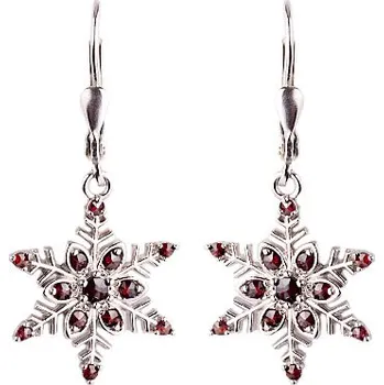 Náušnice granát - stříbrné náušnice - vločka (2173-4) povrchová úprava: rhodiované