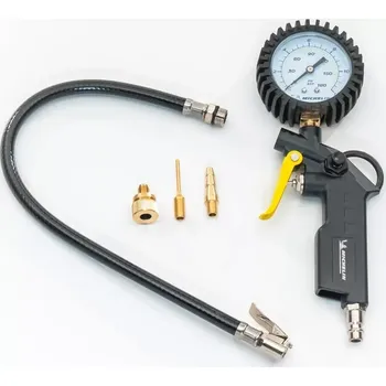 Příslušenství ke kompresoru Pistole na huštění pneumatik s manometrem, 8 barů, se třemi tryskami, s dvojitou stupnicí, s ohebnou hadicí, pro huštění pneumatik vozidel a jízdních kol MICHELIN (MICHELIN)