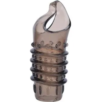 Vibrátor Silikonový černý průhledný návlek na penis 11x3,5cm s kroužky a stimulujícími kuličkami diskrétní balení