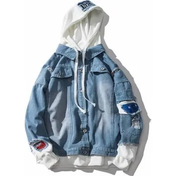 Pánské oblečení Pánská džínová bunda s kapucí A1489 světle modrá M
