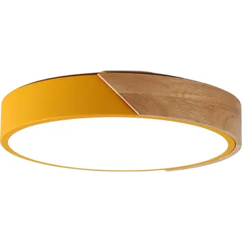 LED stropní svítidlo s dřevěným prvkem 64 W teplá bílá Kruhové stropní osvětlení Moderní kulatý LED panel 60 x 5 cm žlutá