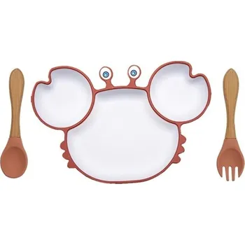 dětská jídelní sada Dětský talíř s příborem 3 ks hnědá