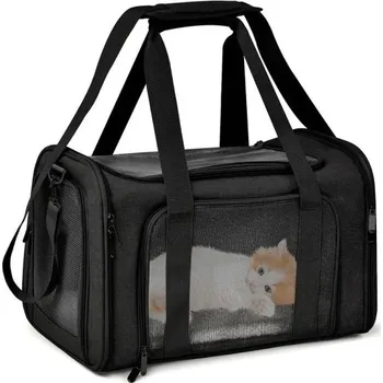 přepravka pro zvíře Voděodolná skládací přepravka pro kočky a malé psy Prodyšný vyztužený nosič na zip pro domácí mazlíčky Látkový síťovaný přepravník pro štěňata a kočky Cestovní taška pro přepravu koček a psů 43 x 28 x 28 cm černá