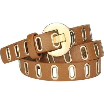 Opasek Grunge Punk dámský pásek z PU kůže s kovovou přezkou Nastavitelný design Stylový módní doplněk pro každodenní outfit Rocková estetika hnědá 110 cm