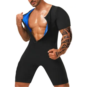 Černá pánská kombinéza na tvarování těla Fitness overal s krátkým rukávem Kompresní oblek na hubnutí Elastické sportovní oblečení na cvičení 2XL