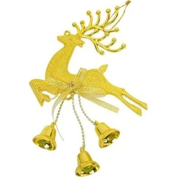 Vánoce Vánoční ozdoba jelen se zvonečky zlatá