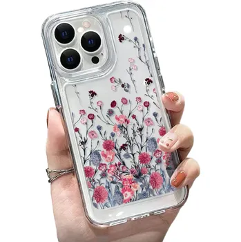 Pouzdro na mobilní telefon Průhledný ochranný kryt na iPhone 15 Plus, růžové květy