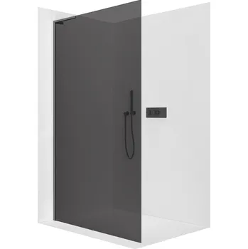 CERANO - Sprchová zástěna Walk-in Onyx L-levá vzpěra - 10 mm - černá matná, grafitové sklo - 140x200 cm