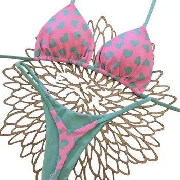 Dámské plavky Dámské dvoudílné bikiny s veselým vzorem Trojúhelníková podprsenka Tanga kalhotky Tenké šňůrky Barevné letní plavky na pláž a opalování tyrkysová M