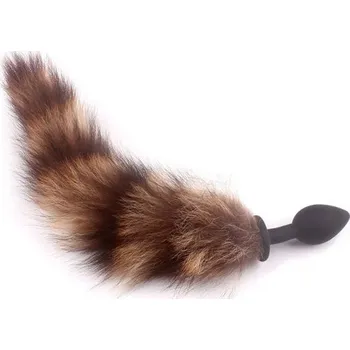 Vibrátor Anální kolík s chlupatým dvoubarevným ocáskem pro hravé roleplay a erotické fantazie, délka ocásku 32 cm, diskrétní balení černá