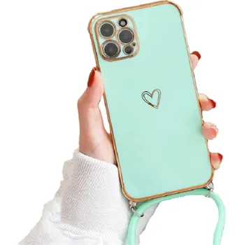 Pouzdro na mobilní telefon Ochranný kryt se šňůrkou na krk pro iPhone 15 Pro Max tyrkysová