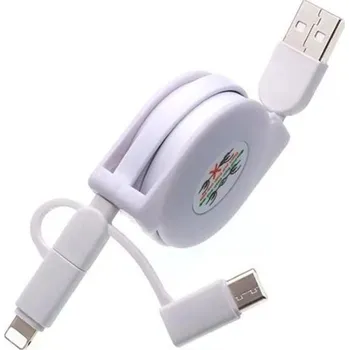 Datový kabel Navíjecí datový kabel USB na Micro USB / USB-C / Lightning bílá