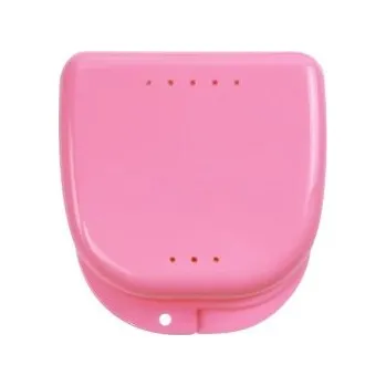 Náhradní hlavice k elektrickému kartáčku Úložná přenosná schránka na umělé zuby Ortodontická krabička Pouzdro na zubní protézy Ventilovaný box s prodyšnými otvory 8,2 x 7,7 cm růžová