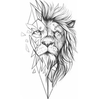 Tetování Dočasné vodotěsné tetování Geometrický lev 14 x 8 cm Falešné tetování na tělo Stylová tetovačka s motivem lva Odolné dočasné tetování na 15 dní
