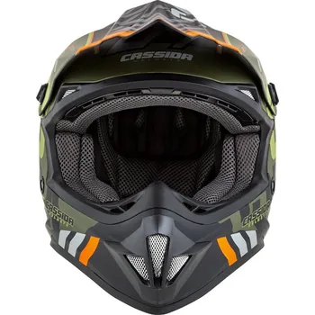 Helma na motorku Leramotors PŘILBA CROSS CUP SONIC JUNIOR, CASSIDA, DĚTSKÁ (ZELENÁ MATNÁ/ORANŽOVÁ) 2023 S