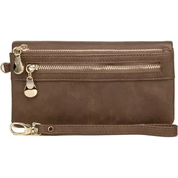 Peněženka Elegantní dámská peněženka z prémiové umělé kůže 18,5x3x9,5 cm, více než 12 přihrádek, kapsy na mince, odnímatelný popruh, okénko na fotku hnědá