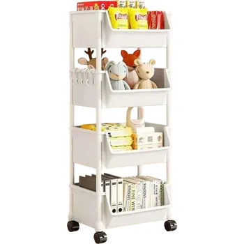 Úložný box Vozík se 4 policemi plastový koupelnový organizér, kuchyňský stojan 85 x 30 x 20 cm