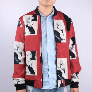 Pánská větrovka Pánská jarní bunda s portréty ženy - Červená S