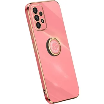 Pouzdro na mobilní telefon Silikonový kryt se zlatými hranami a stojánkem na Samsung Galaxy A54 5G červená