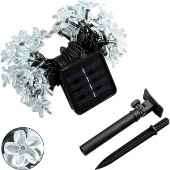 Noční světlo Solární řetězová světla 12 m 100 LED Třešňový květ Studená bílá Venkovní dekorace Solární osvětlení na zahradu, pergolu, balkon, strom