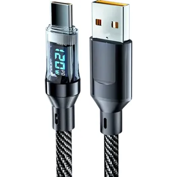 Datový kabel Rychlonabíjecí kabel USB C na USB A 1 m 120W datový kabel s LED displejem 6A tkaný vzor přenos dat 480 Mbps kompatibilita zařízení