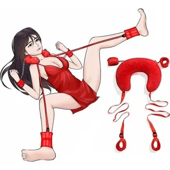 Vibrátor Textilní postroj s polštářem za krk, úchyty na pouta a popruhy s oky na nohy, nastavitelný suchý zip, diskrétní balení červená