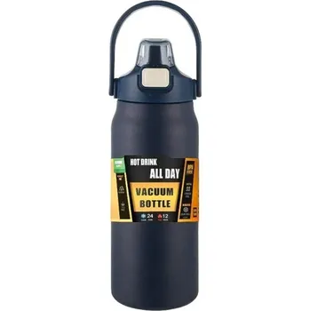 Termoska Termoska s brčkem 1200 ml Nerezová ocel Dvoustěnná termo láhev na studené a teplé nápoje Izolovaná lahev s brčkem Vodotěsný uzávěr Cestovní termoska tmavě modrá