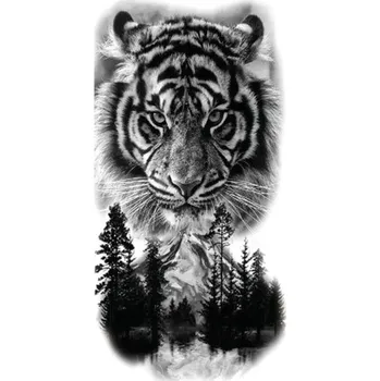 Odstranitelné tetování Vodotěsné dočasné tetování 21 x 11,4 cm Tygr, hory a les Zvířecí motiv Snadná aplikace Odolné tetování Přírodní design Symbol síly a svobody