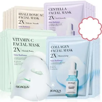 Pleťová maska Sada jednorázových masek na obličej 4 druhy Kolagenová maska, maska s Centella Asiatica, s vitamínem C a s kyselinou hyaluronovou 20 ks