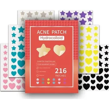 Dávkovač léků Barevné hvězdičky proti akné Hydrokoloidní náplasti na pupínky 216 ks Ochrana a hojení pleti Rychlá péče Samolepicí náplasti