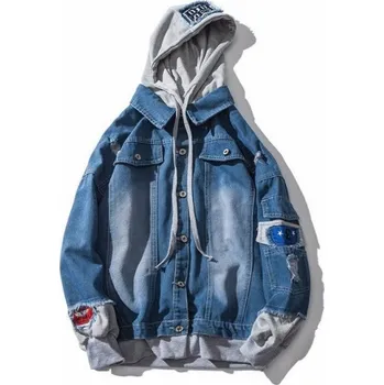 Pánská větrovka Pánská džínová bunda s kapucí A1489 tmavě modrá M