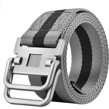 Opasek Plátěný pásek unisex s kovovou přezkou s dvojitým kroužkem Nastavitelný černý textilní opasek Módní doplněk k džínům i šortkám šedá 100 cm