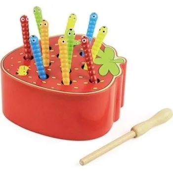 Dřevěná hračka Lovení červíků pro děti červená