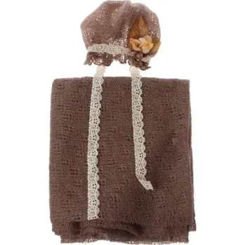 Kojenecká souprava Dětský set na focení čepice a šála hnědá