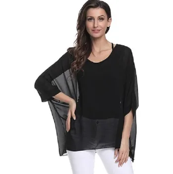 Dámská halenka Jednobarevná halenka nadměrné velikosti černá 3XL