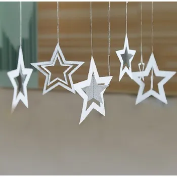 Vánoce Závěsná dekorace s hvězdami stříbrná