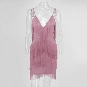 Dámské šaty Luxusní mini šaty s třásněmi růžová XL