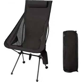kempingová židle Přenosná skládací kempingová židle 105 x 43 x 47 cm Židle s opěrkou hlavy Lehká kempingová židle na cesty Zahradní sezení černá