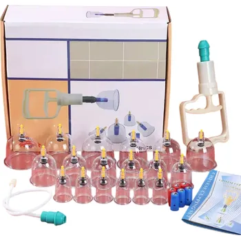 Masáž Masážní vakuové baňky Baňková sada 24 ks s pumpičkou Plastové baňky pro baňkování Terapie bolesti svalů a zlepšení krevního oběhu