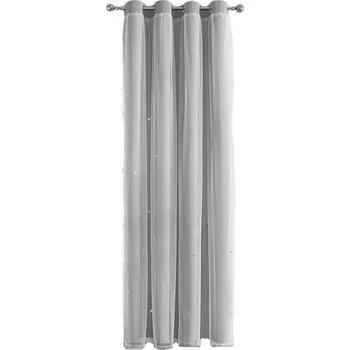 Dvouvrstvé dětské závěsy s hvězdičkami Neprůsvitné závěsy s průsvitnými záclonami do dětského pokoje Dívčí závěsy s průchodkami 132 x 274 cm šedá