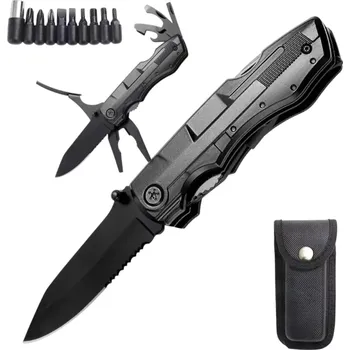 Multifunkční nůž Outdoorový multifunkční kapesní nůž 19 cm s pouzdrem Skládací nůž s 10v1 šroubovákem Přežití Kempování Turistika Nerezová ocel