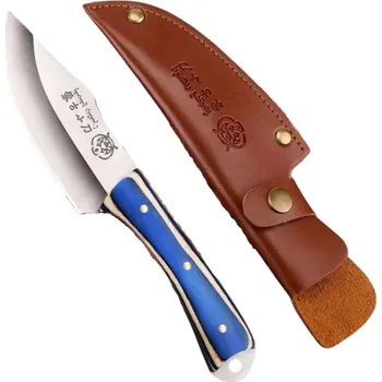 Multifunkční nůž Venkovní grilovací kempingový nůž 20 cm s koženým pouzdrem Outdoorový řezací nůž Pevná čepel Kempování Táboření Turistika Přežití