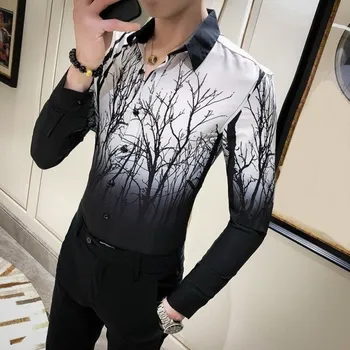 Pánská košile Pánská košile se stromy černá S